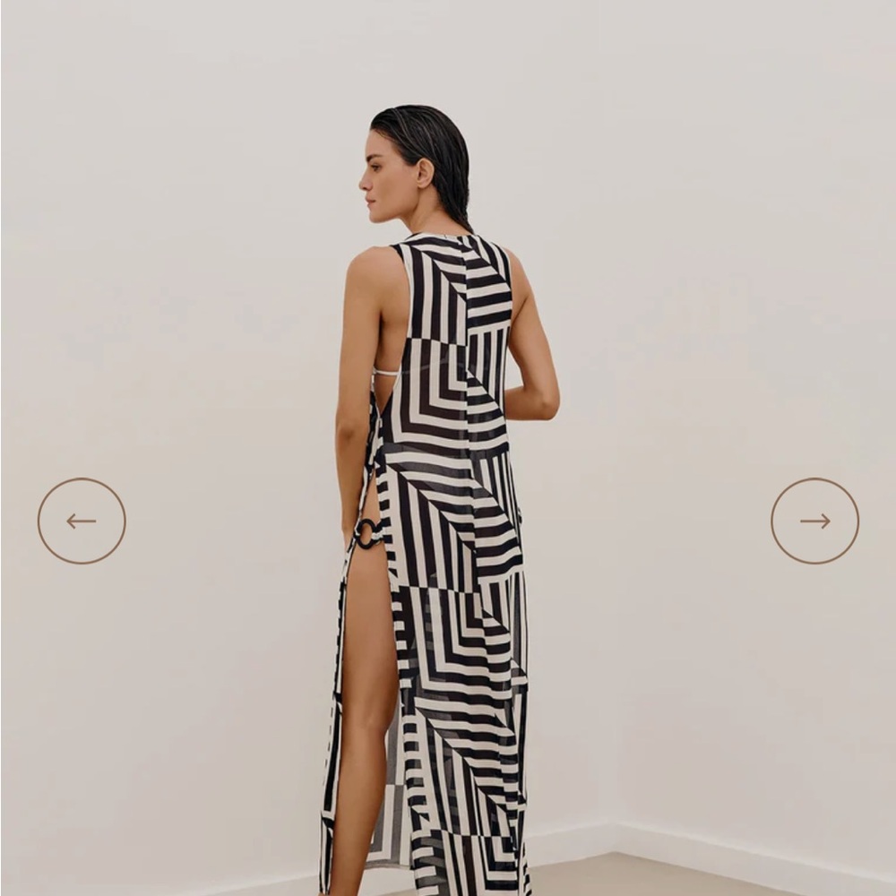 Sully Long Striped Black White Maxi Cover Up Swim Dress L - Picture 2 of 5